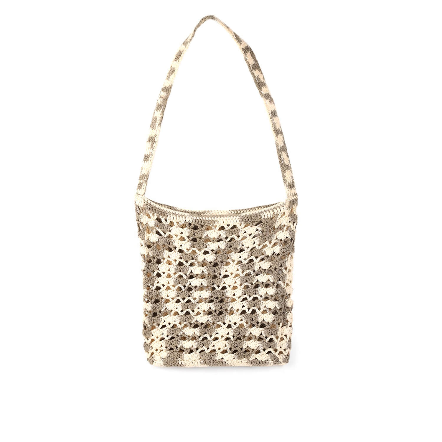 Handmade Crochet Market Bag - Cream, Grey 2662