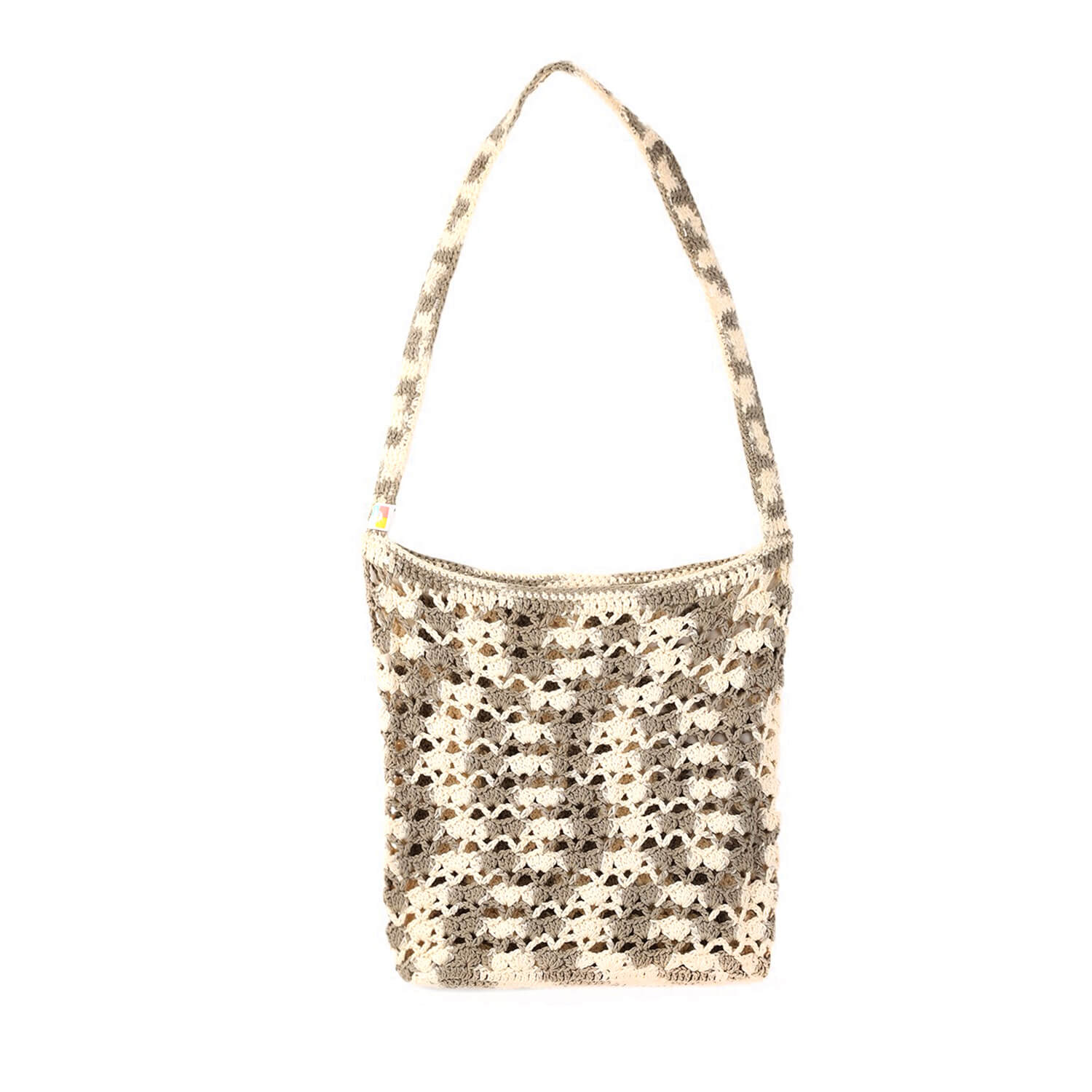 Handmade Crochet Market Bag - Cream, Grey 2662