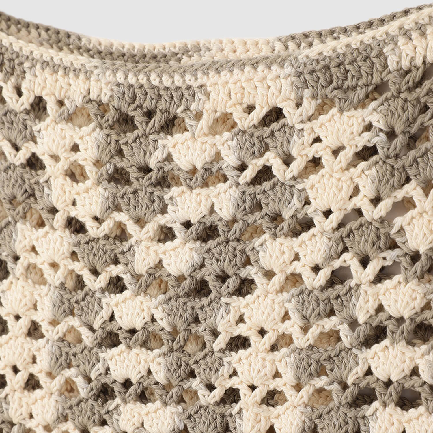 Handmade Crochet Market Bag - Cream, Grey 2662