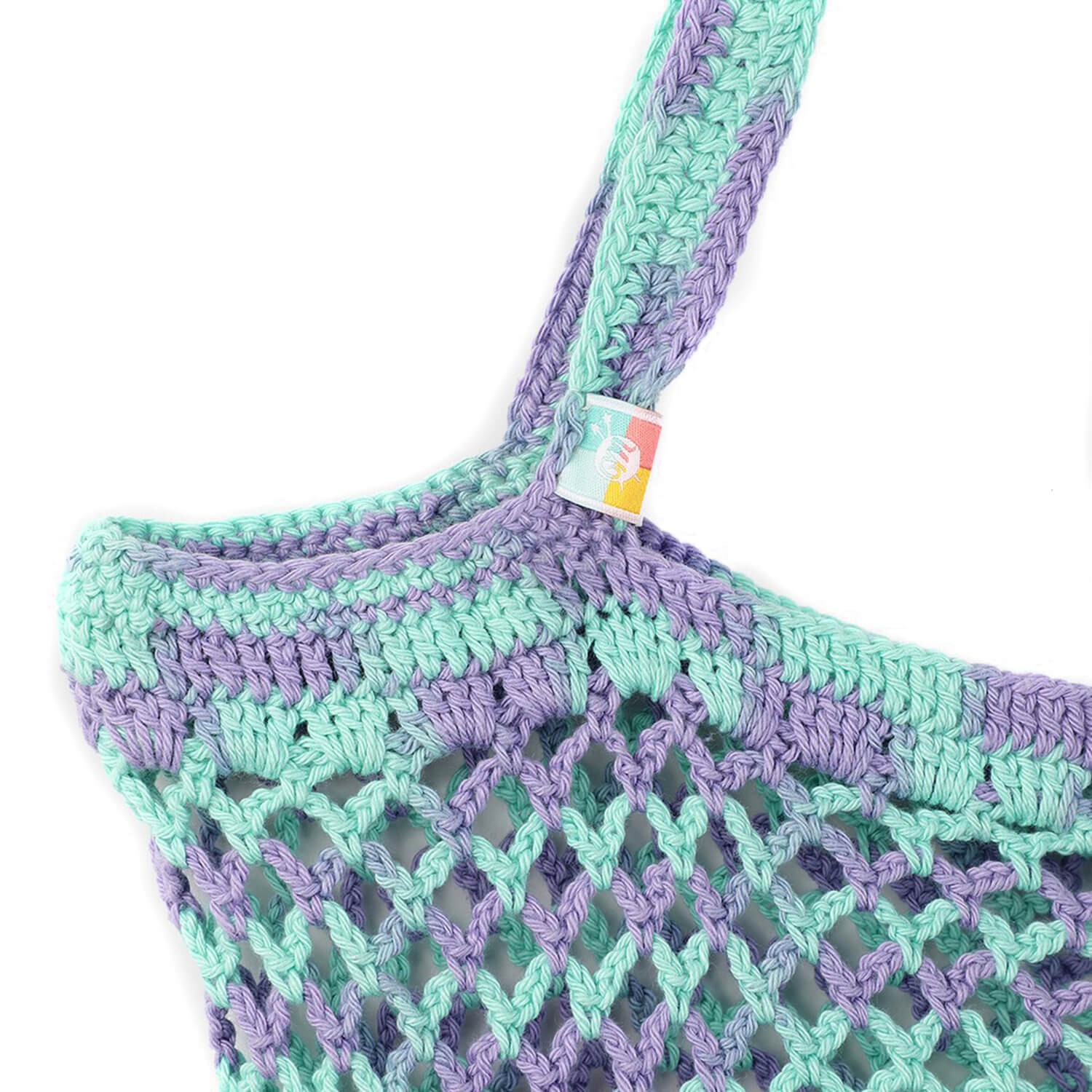 Handmade Crochet Market Bag - Green, Purple 2663