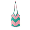 Handmade Crochet Hobo Market Bag - Pink, Green 2786