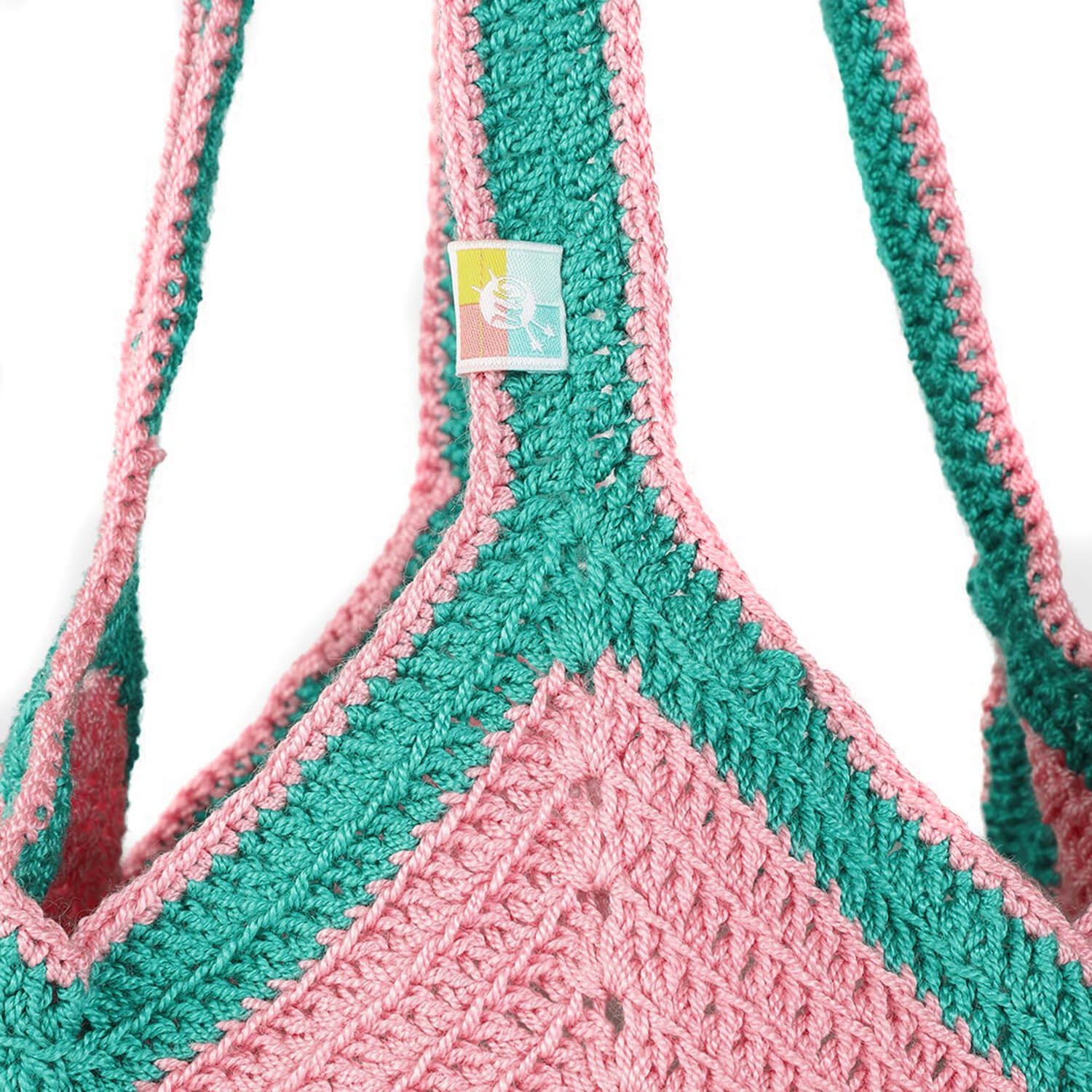 Handmade Crochet Hobo Market Bag - Pink, Green 2786