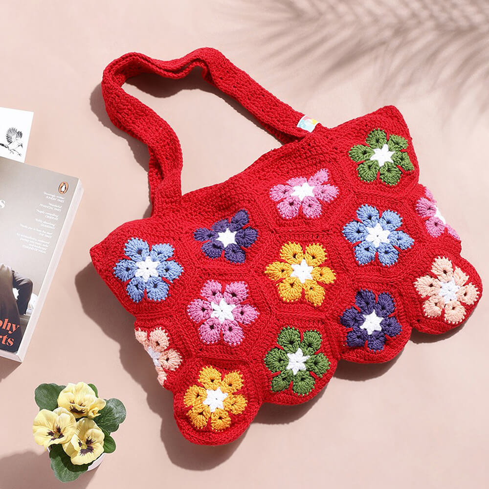 Handmade Crochet Granny Square Bag - Red 2787
