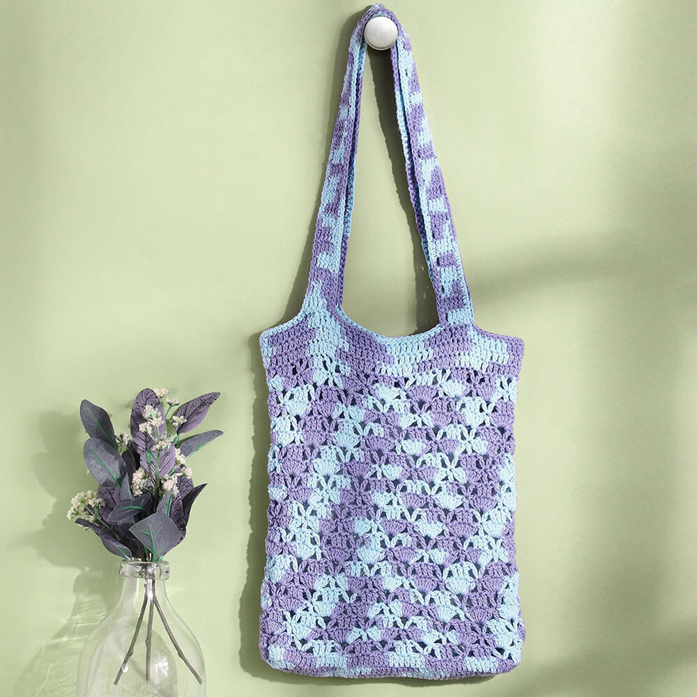Handmade Crochet Market Bag - Blue, Purple 2799