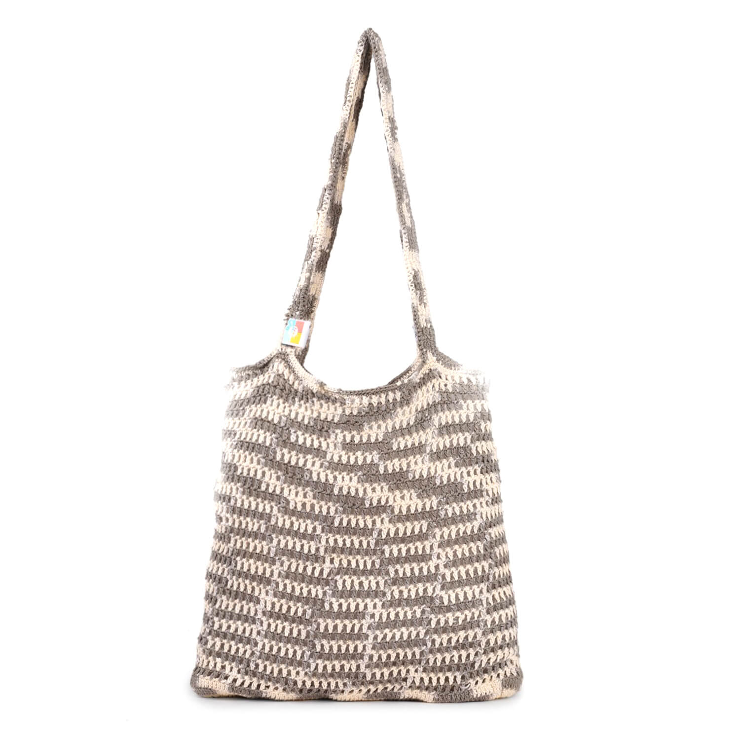 Handmade Crochet Market Bag - Cream, Grey 2800