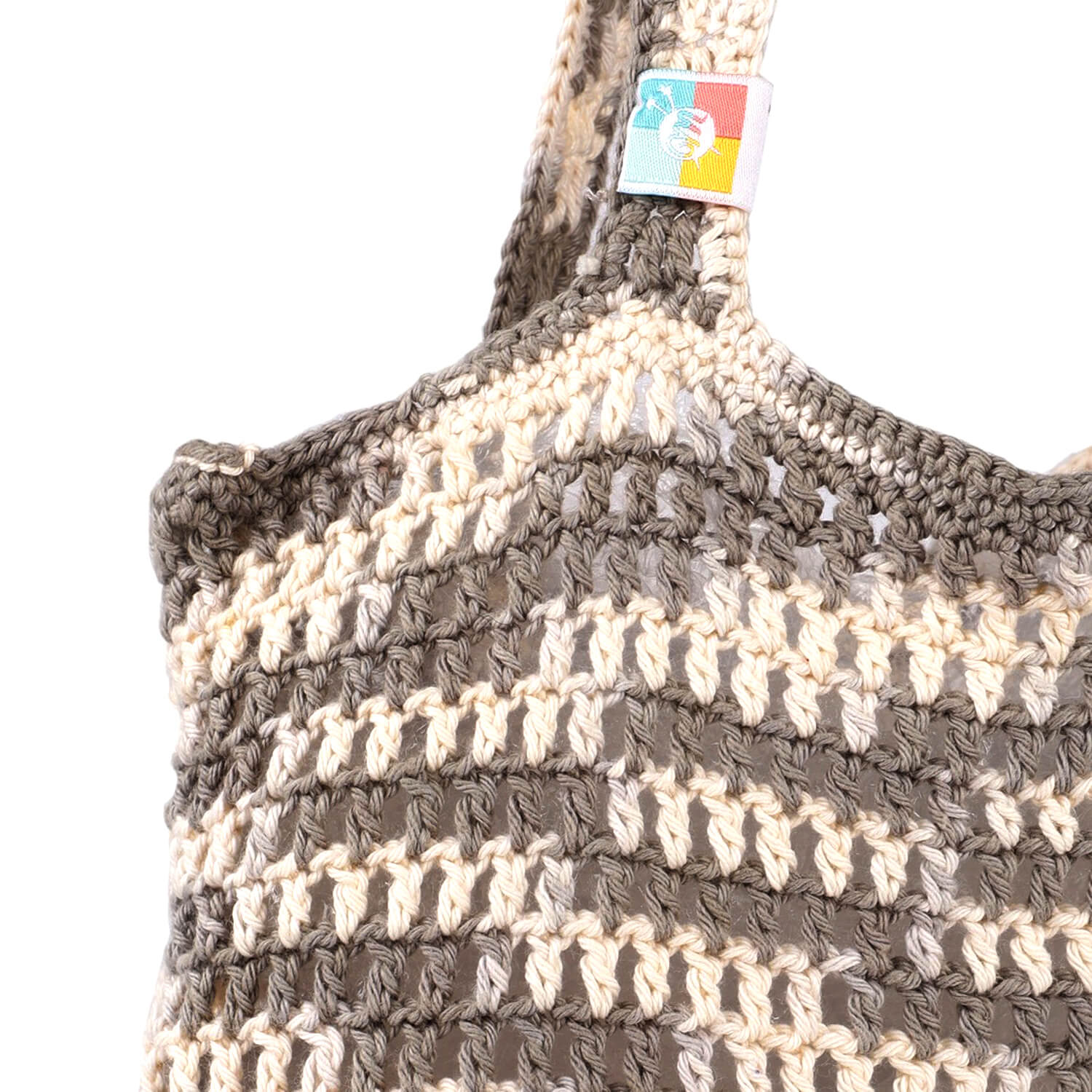 Handmade Crochet Market Bag - Cream, Grey 2800
