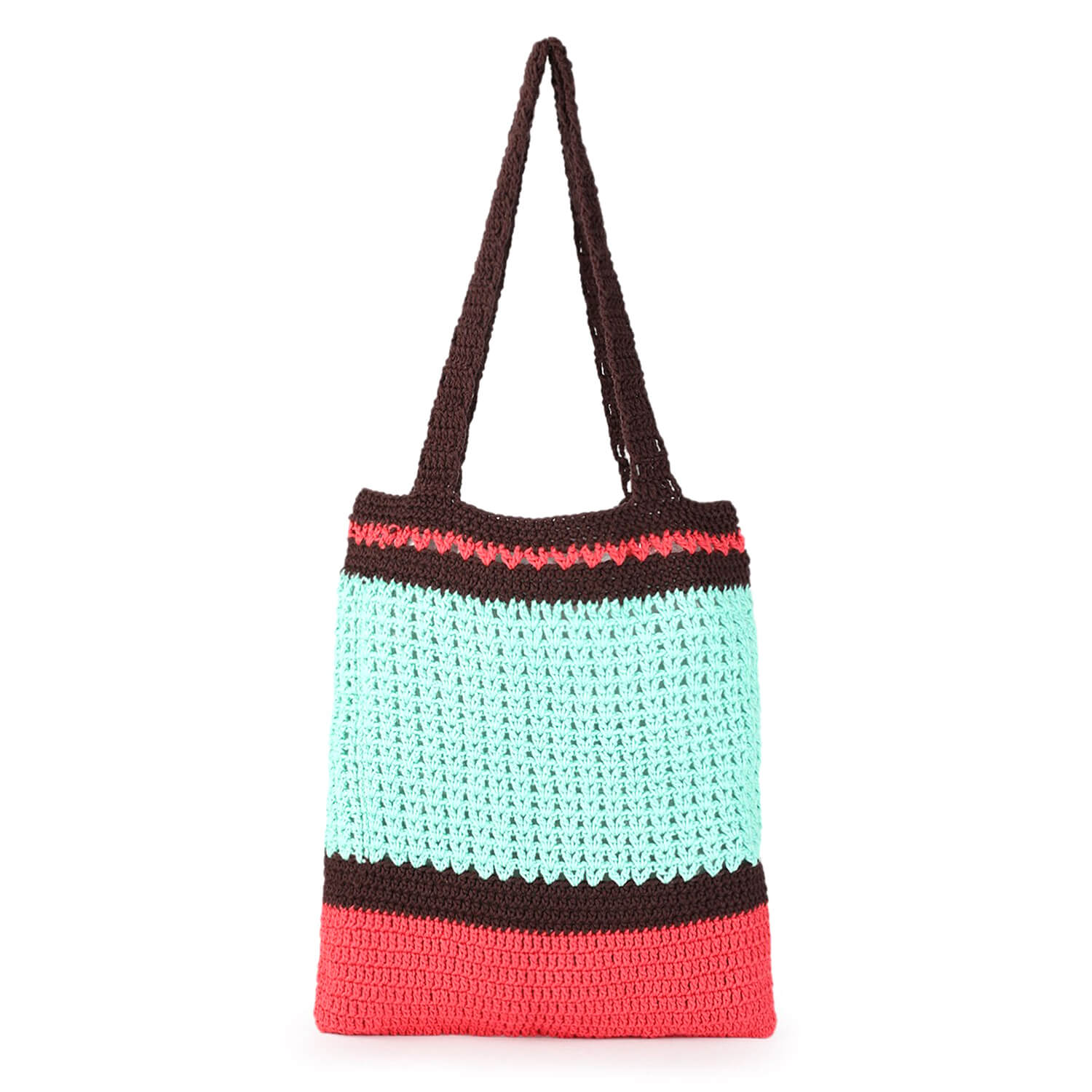 Handmade tote bag/ crochet/ knitted/ red tote/100% wool/blue leather straps/ online natural materials/ +gift crochet wallet