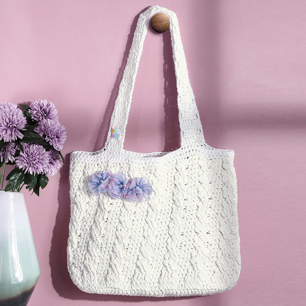 Handmade Crochet Market Bag - White 2802
