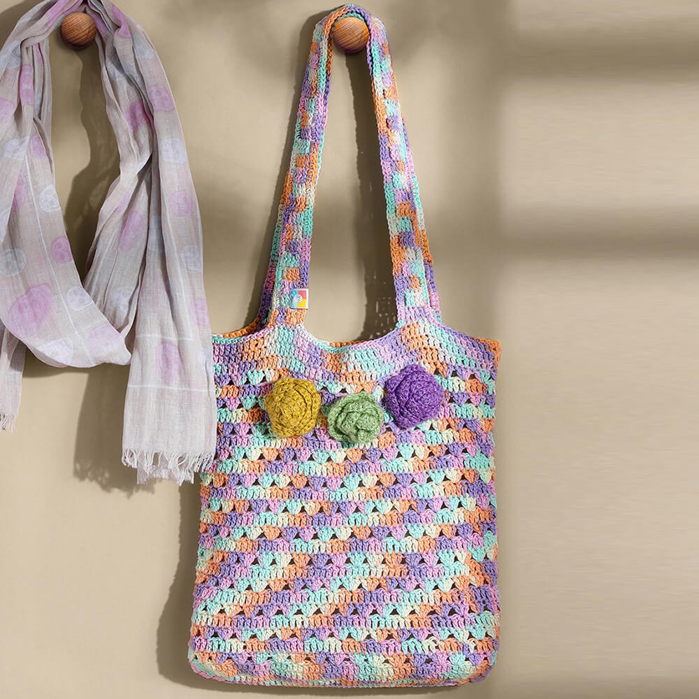 Handmade Crochet Market Bag - Multi-Color 2807