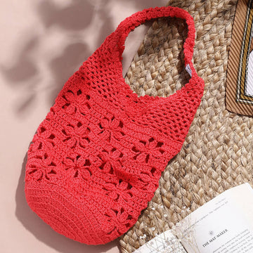 Handmade Crochet Market Bag - Coral Red 2808