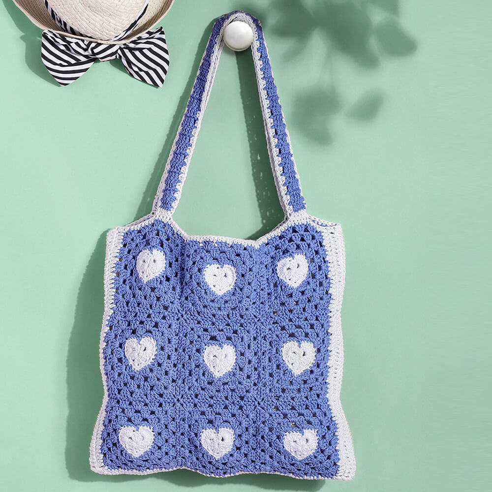 Handmade Crochet Market Bag - Blue, White 2812