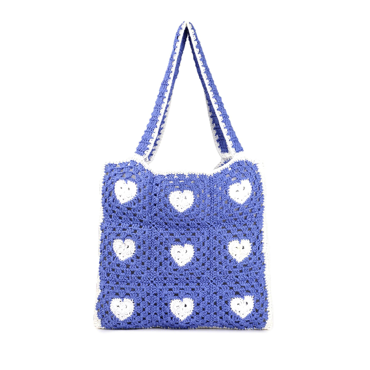 Handmade Crochet Market Bag - Blue, White 2812