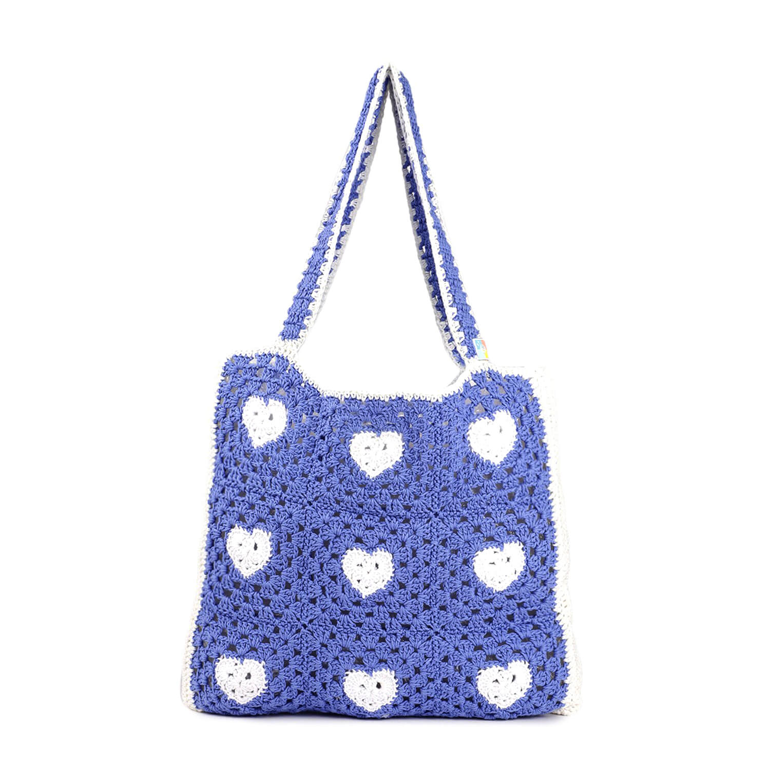 Handmade Crochet Market Bag - Blue, White 2812