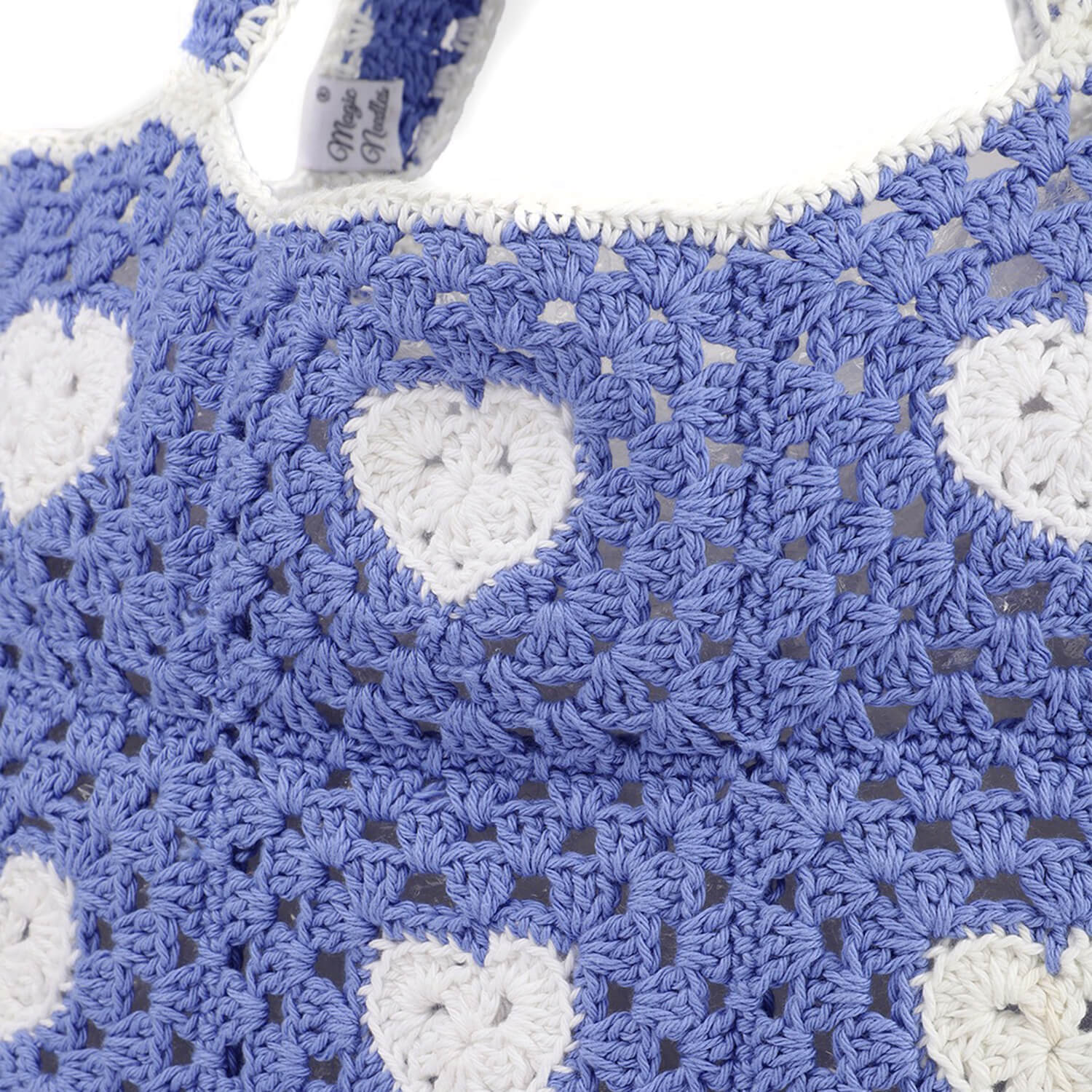 Handmade Crochet Market Bag - Blue, White 2812