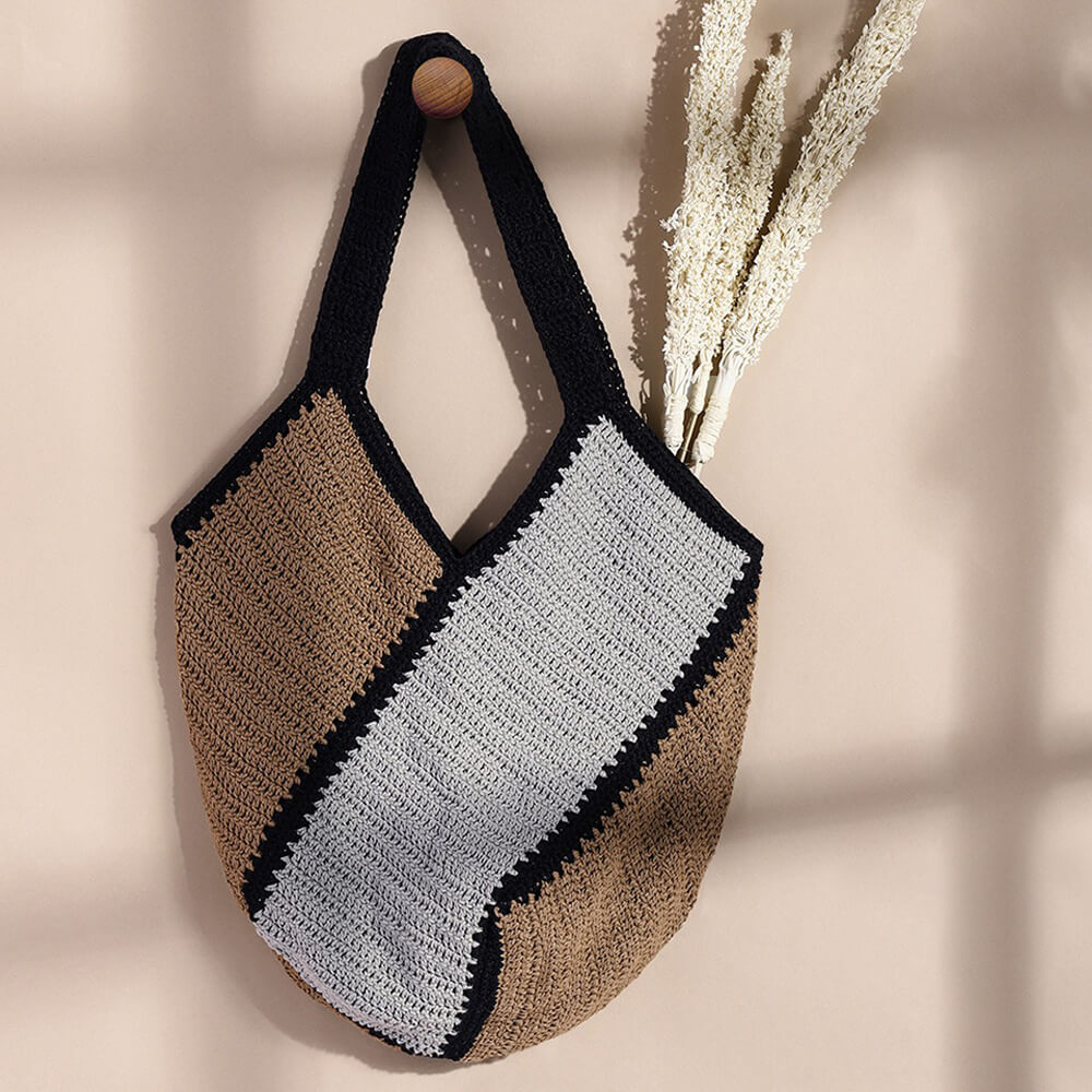 Handmade Crochet Market Bag - Black, Grey, Brown 2930