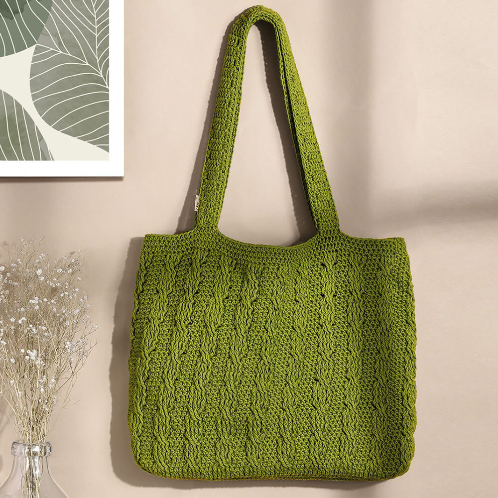 Handmade Crochet Market Bag - Olive Green 2931