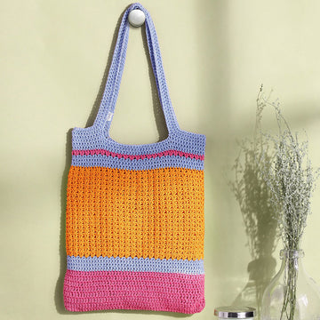 Handmade Crochet Market Bag - Pink, Yellow 2932