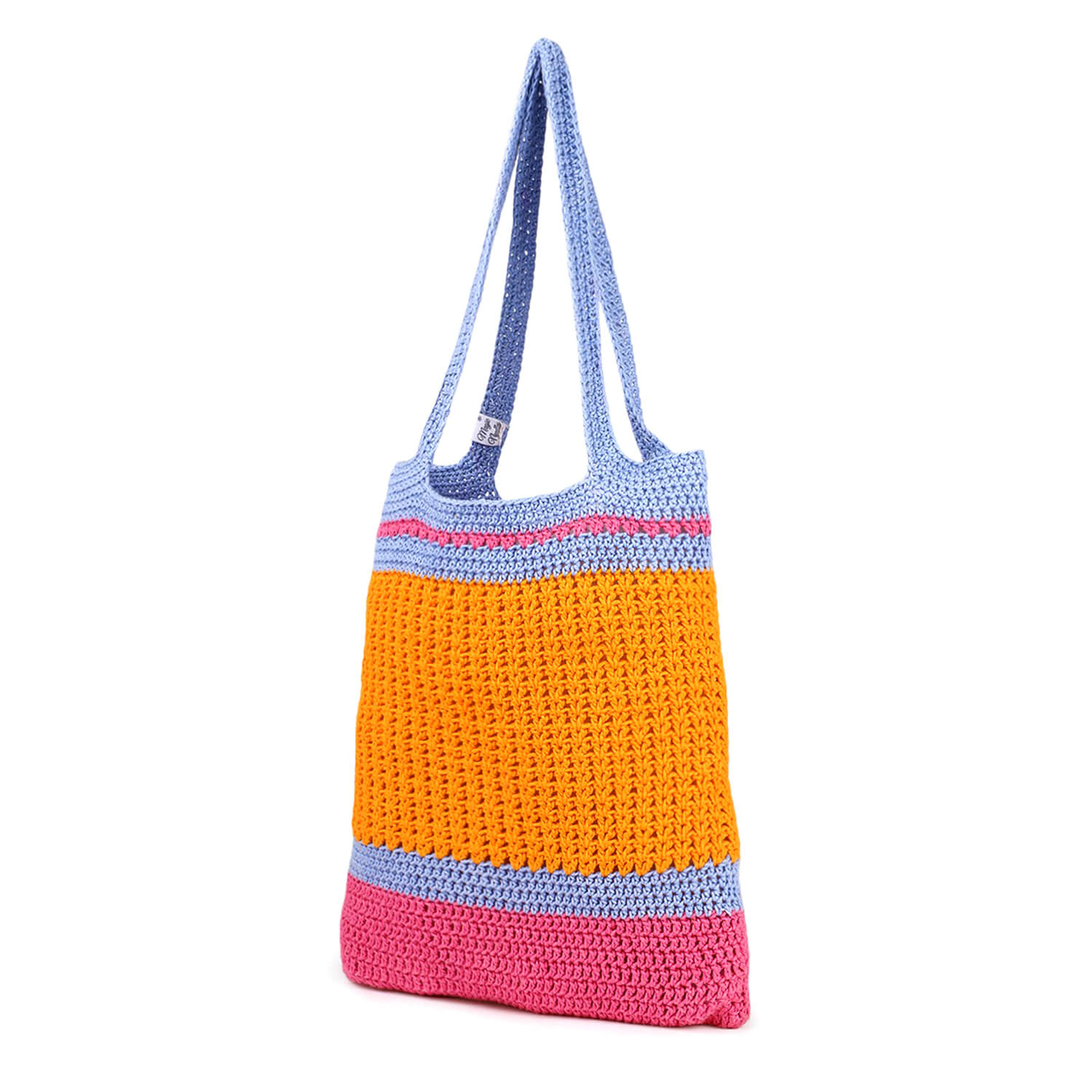 Handmade Crochet Market Bag - Pink, Yellow 2932