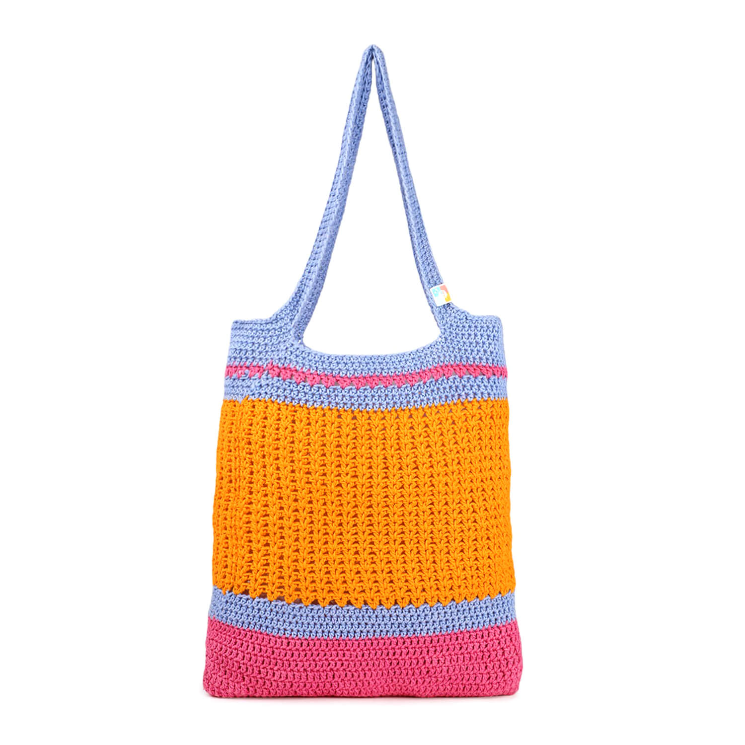 Handmade Crochet Market Bag - Pink, Yellow 2932