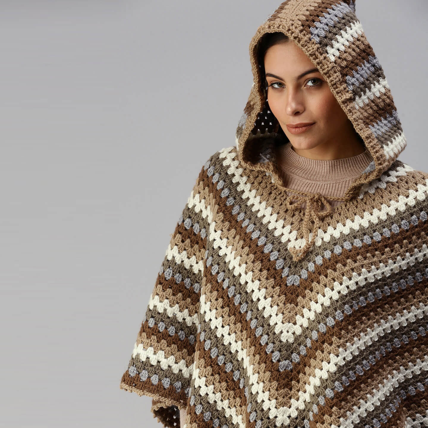 Shades of Brown Poncho with Hood 2912