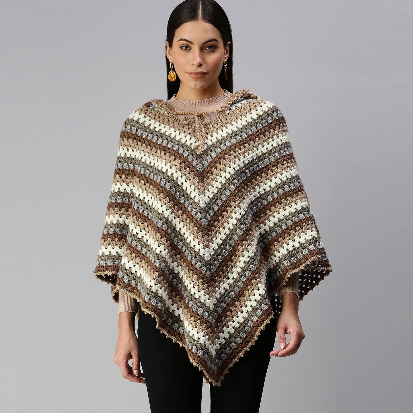 Shades of Brown Poncho with Hood 2912