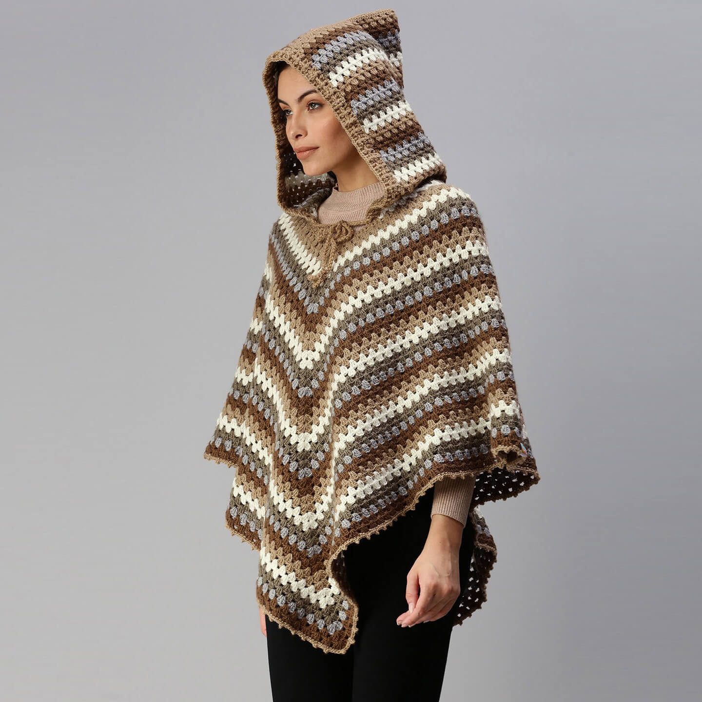Shades of Brown Poncho with Hood 2912