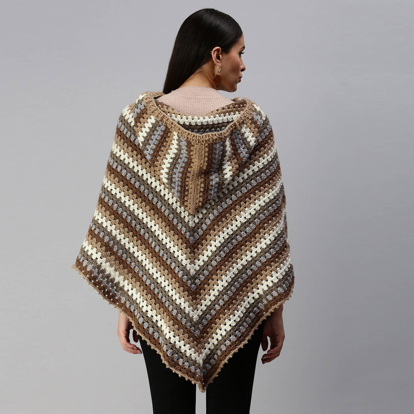 Shades of Brown Poncho with Hood 2912
