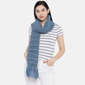 Seed Stitch Thick Shaded Scarf with Tassels - Shaded Blue 1449