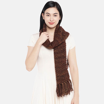 Seed Stitch Thick Shaded Scarf with Tassels - Shaded Dark Brown 1453