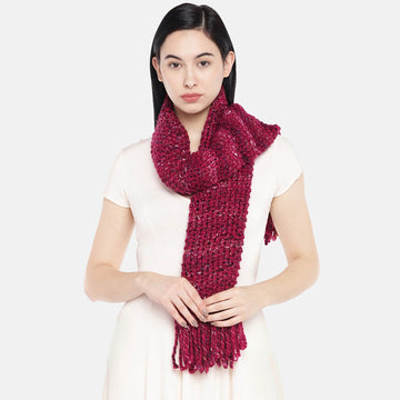 Seed Stitch Thick Shaded Scarf with Tassels - Shaded Maroon 1455