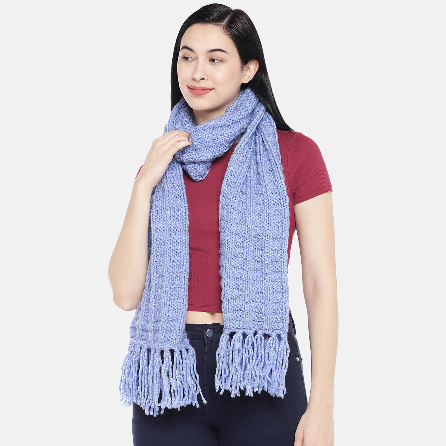 Checks Scarf with Tassels - Blue 1457