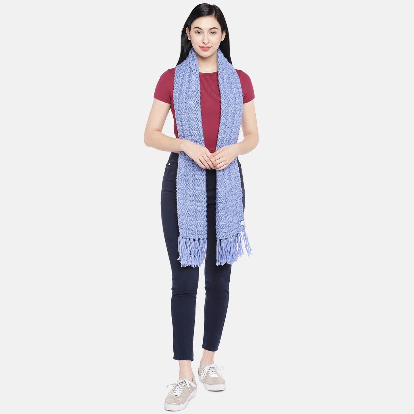 Checks Scarf with Tassels - Blue 1457