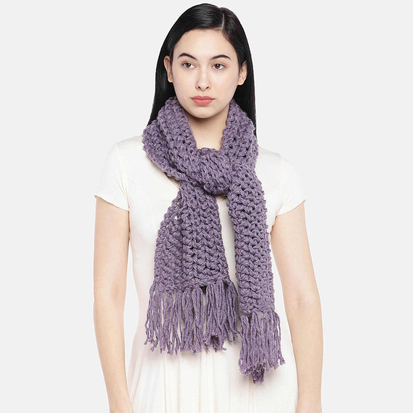 Double Knit Netted Scarf with Tassels - Purple Haze 1459