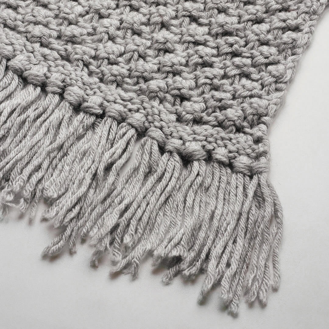 Bobble Stitch Scarf with Tassels - Light Grey 1473