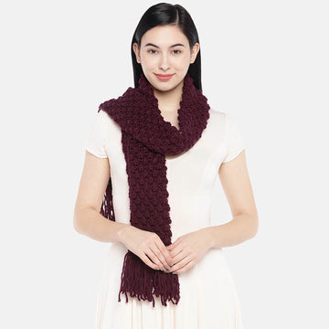 Bobble Scarf with Tassels - Wine 1687