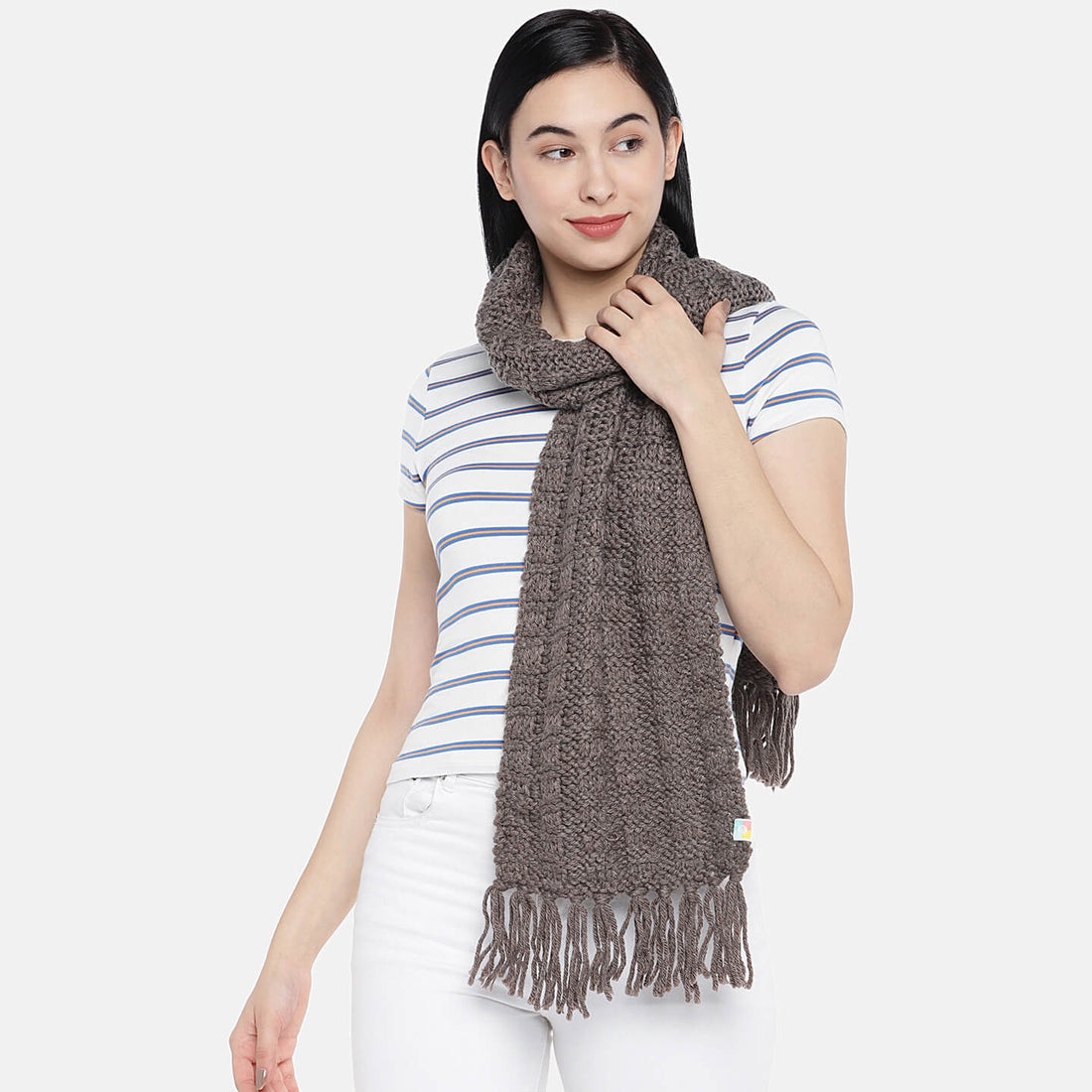 Checks Scarf with Tassels - Brown 1695
