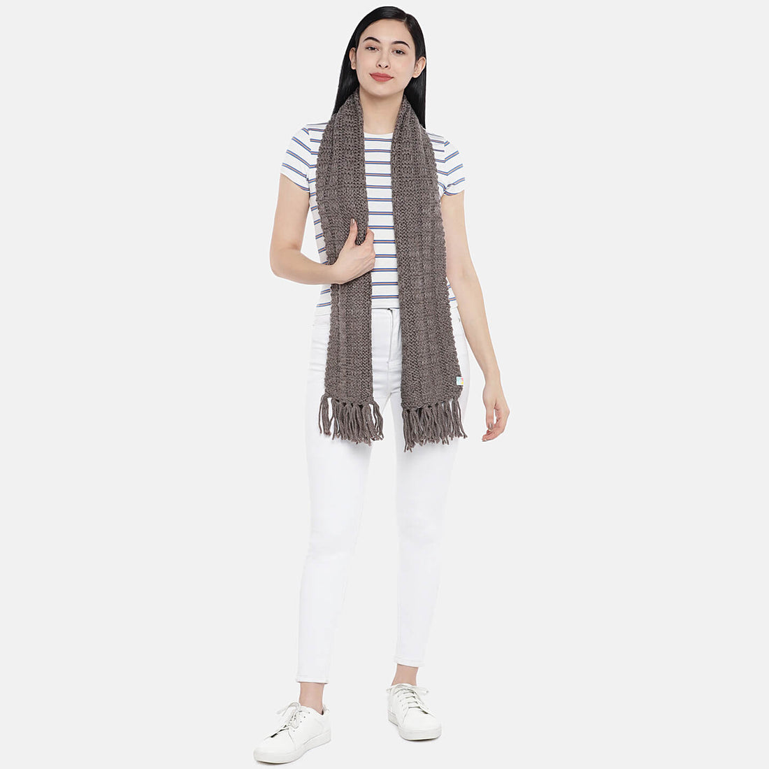 Checks Scarf with Tassels - Brown 1695