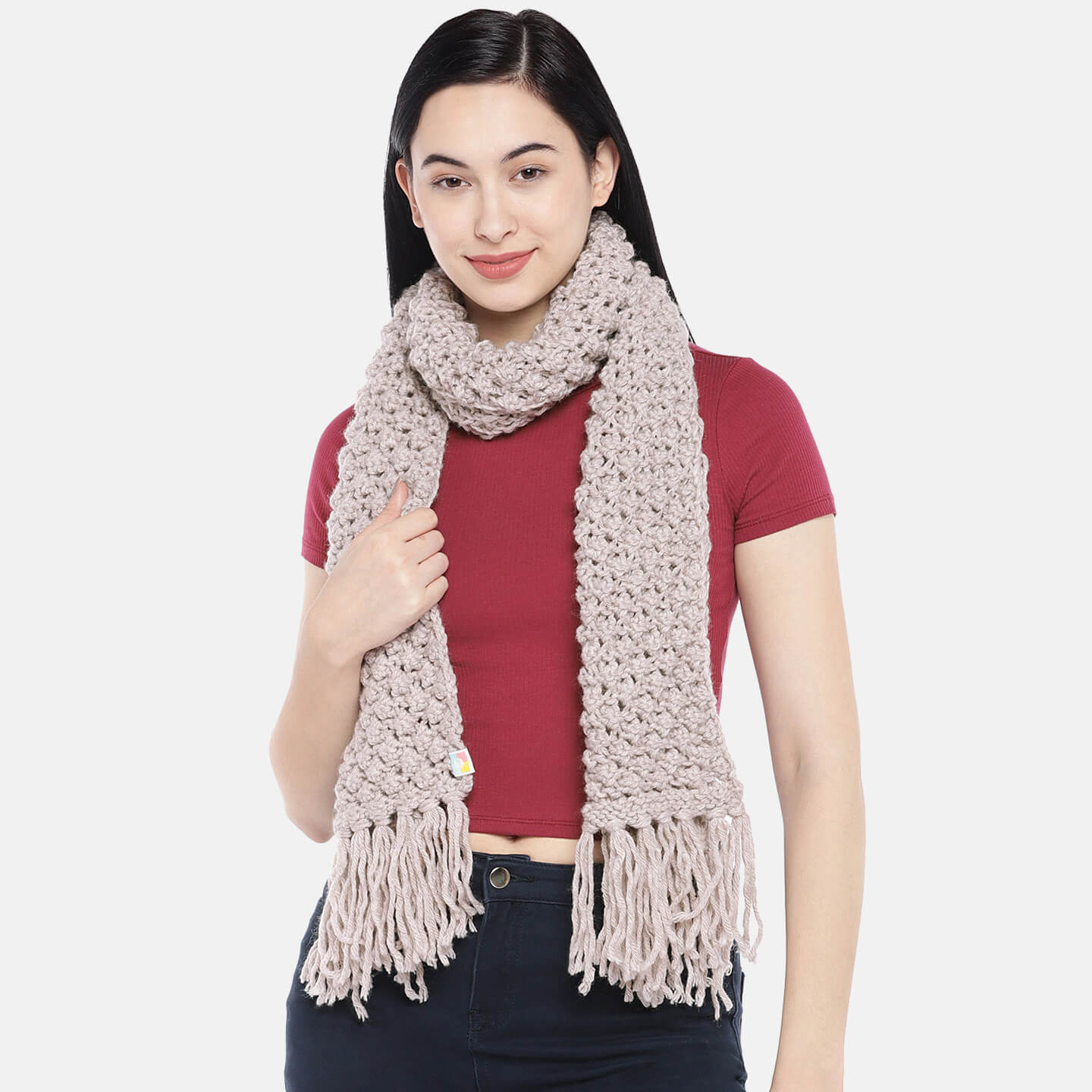 Self-Design Bobble Stitch Scarf - Beige 22
