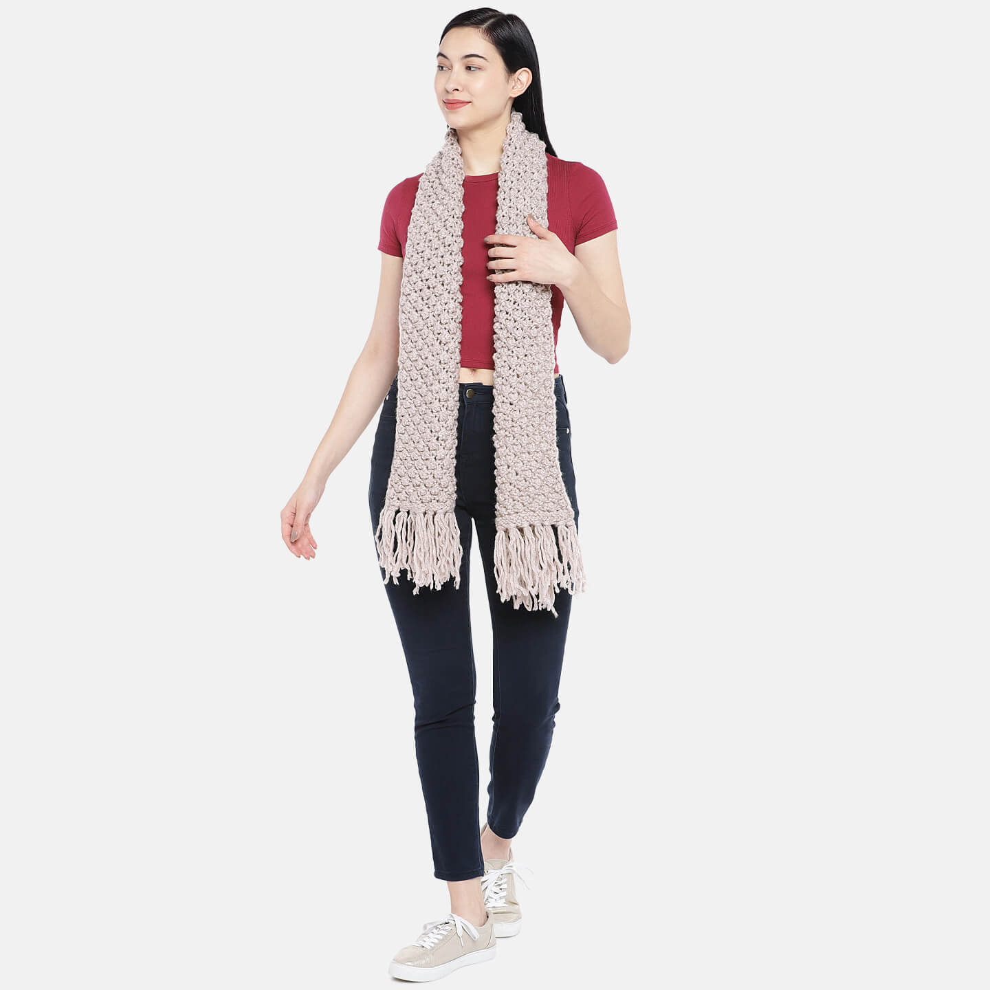 Self-Design Bobble Stitch Scarf - Beige 22