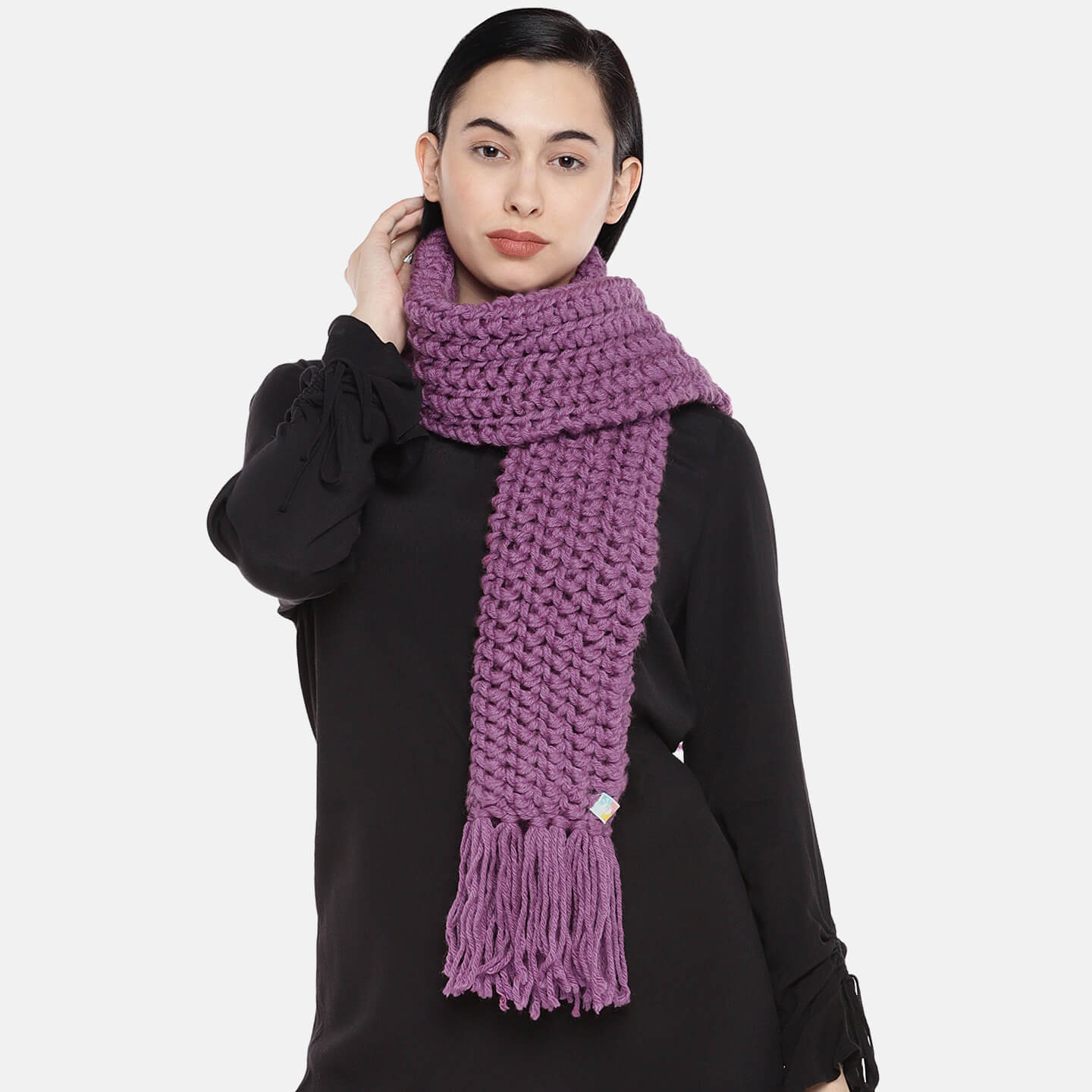 Self-Design Double Knit Scarf Purple 234 - Main Image