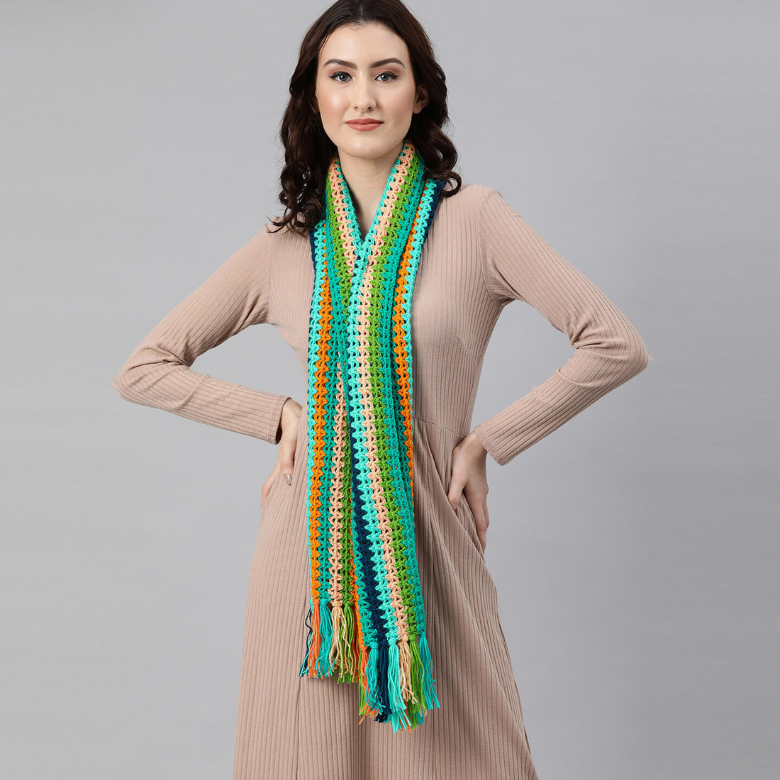 Scarf with Tassels - Multi-Color 2564