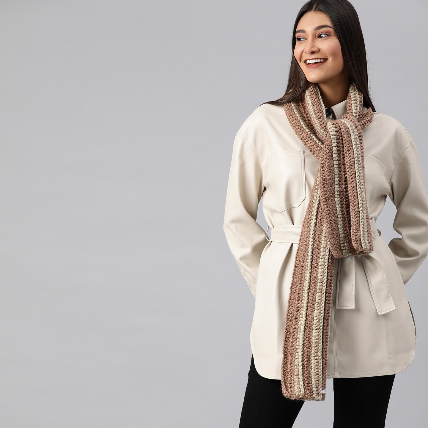 Self-Design Scarf - Brown, Beige 2573