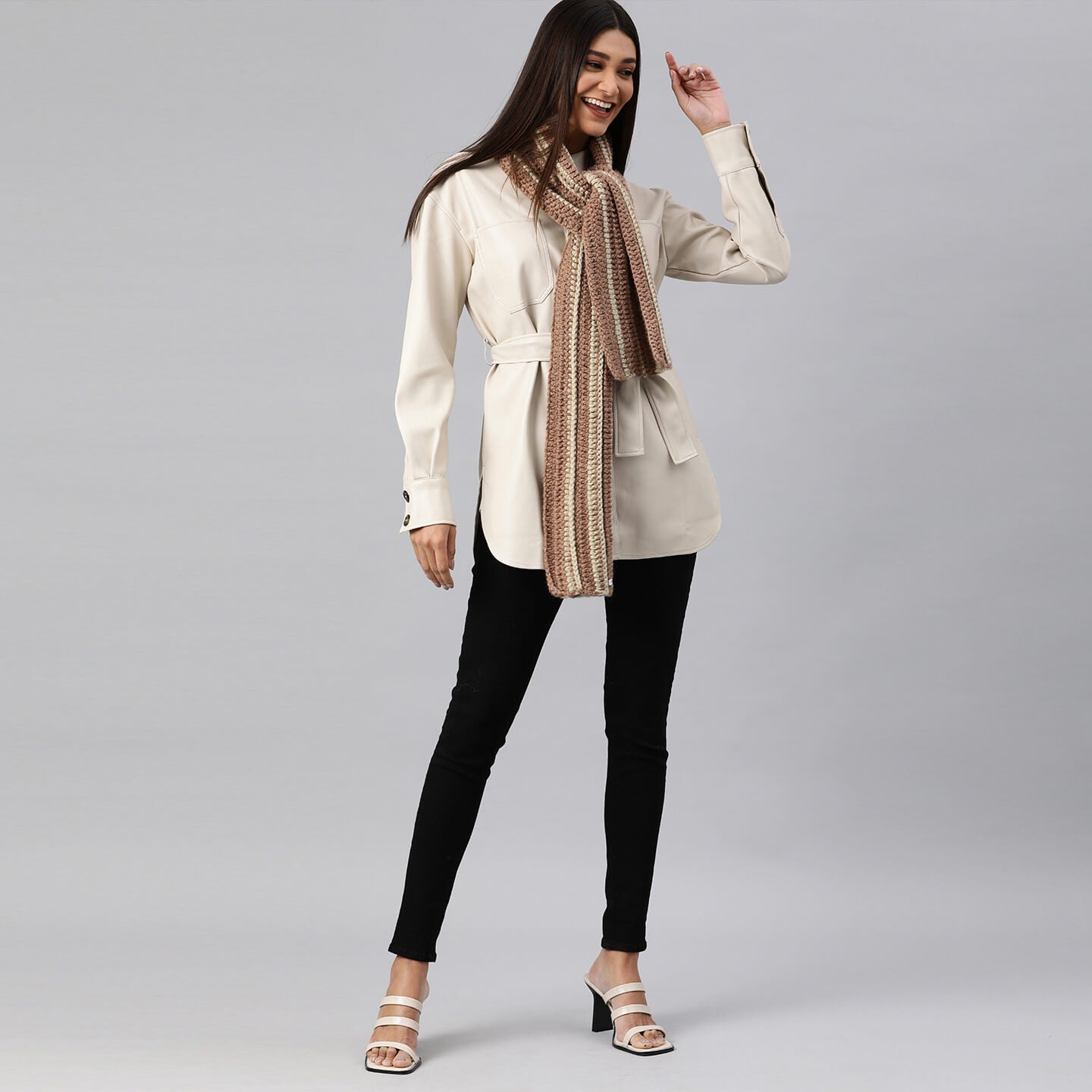 Self-Design Scarf - Brown, Beige 2573