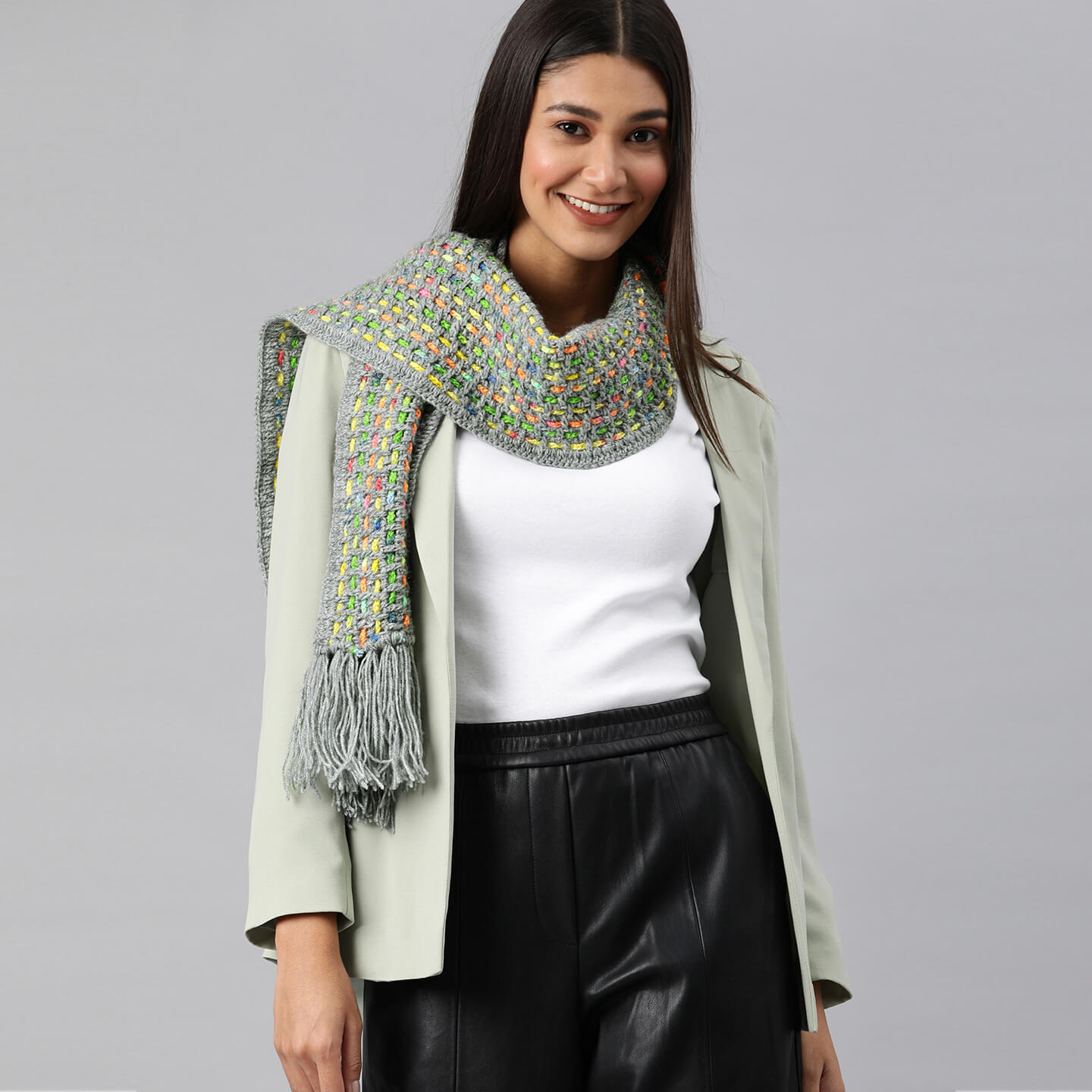 Net and Lace Scarf - Light Grey 2587