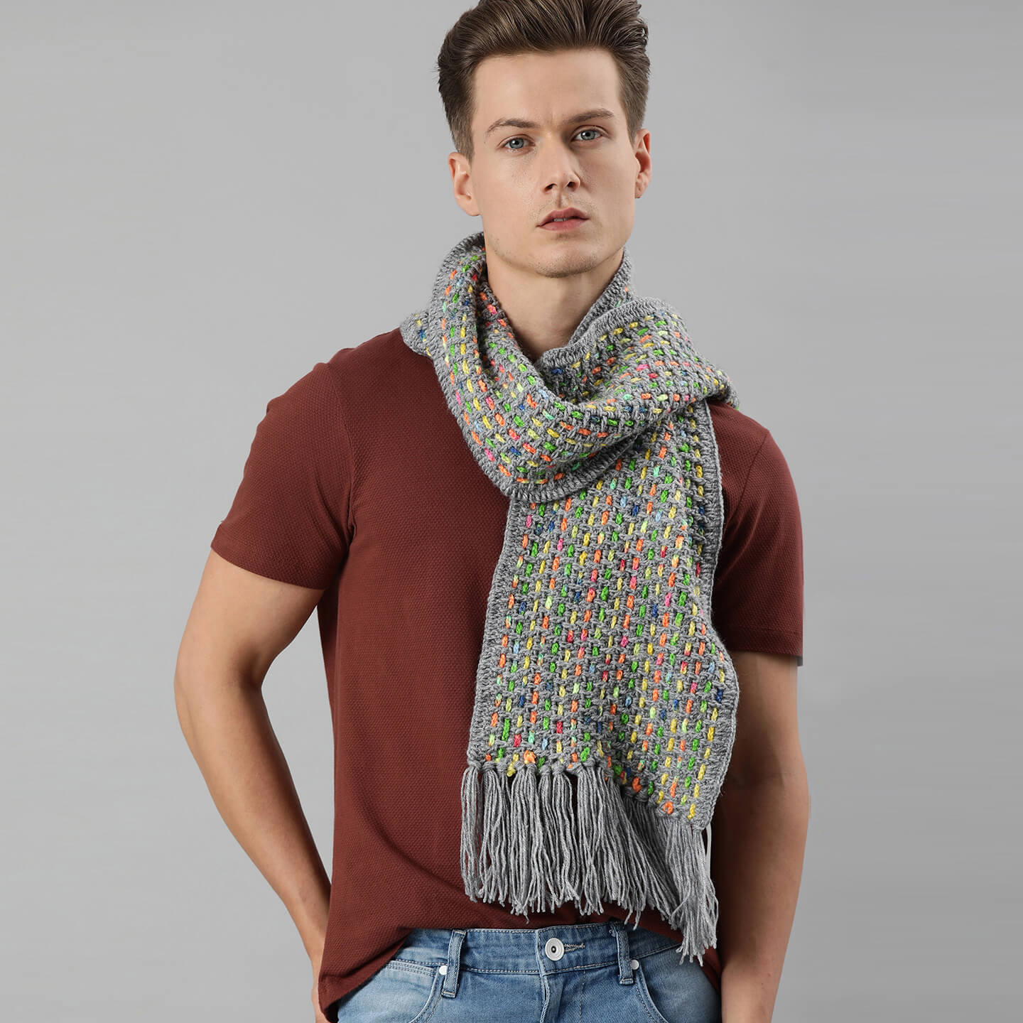 Net and Lace Scarf - Light Grey 2587