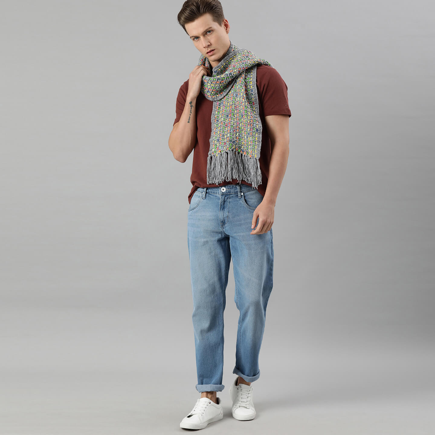 Net and Lace Scarf - Light Grey 2587