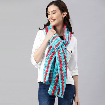 Thick and Warm Scarf - Blue, Coral Pink 2589
