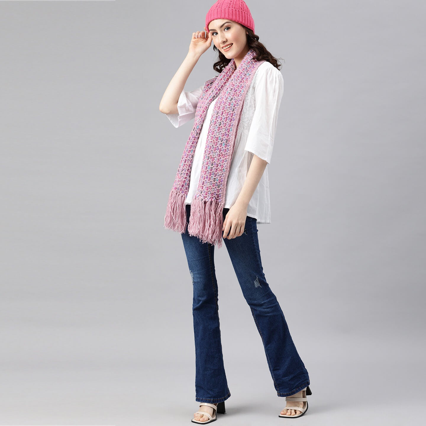 Net and Lace Scarf - Pink 2590