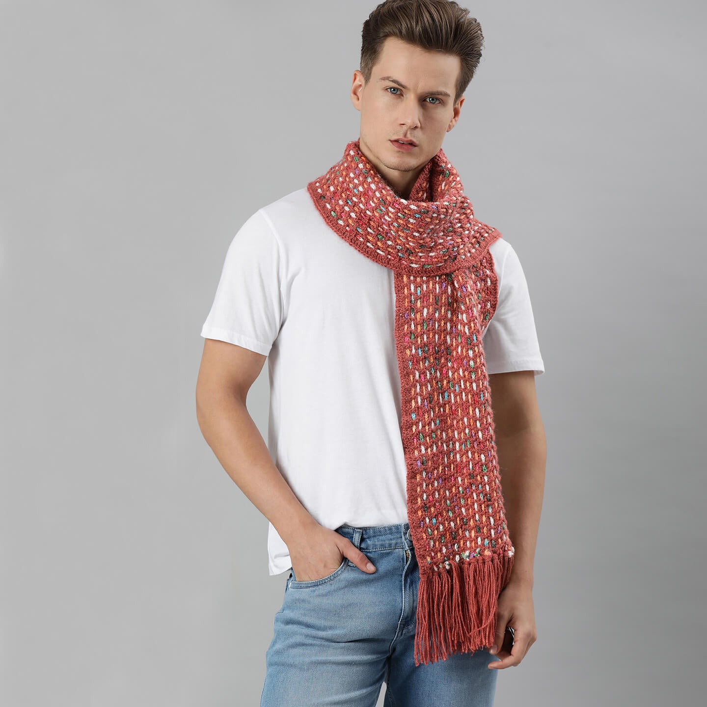Scarf with Tassels - Brick Red 2593