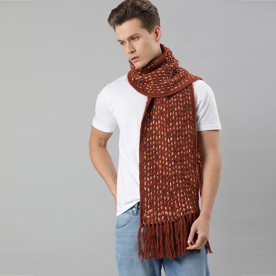 Scarf with Tassels - Brick Red 2595